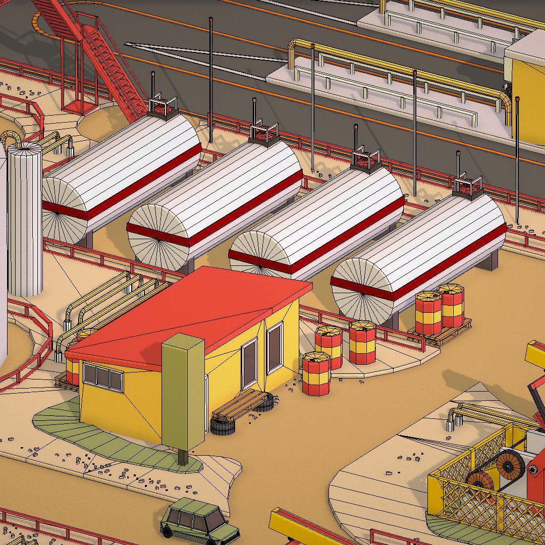 Isometric Oil Field Extracting Crude Big Base Low-poly 3D model_72