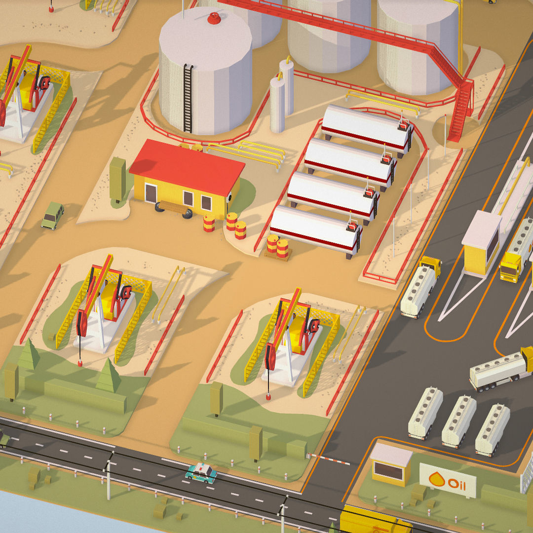 Isometric Oil Field Extracting Crude Big Base Low-poly 3D model_9