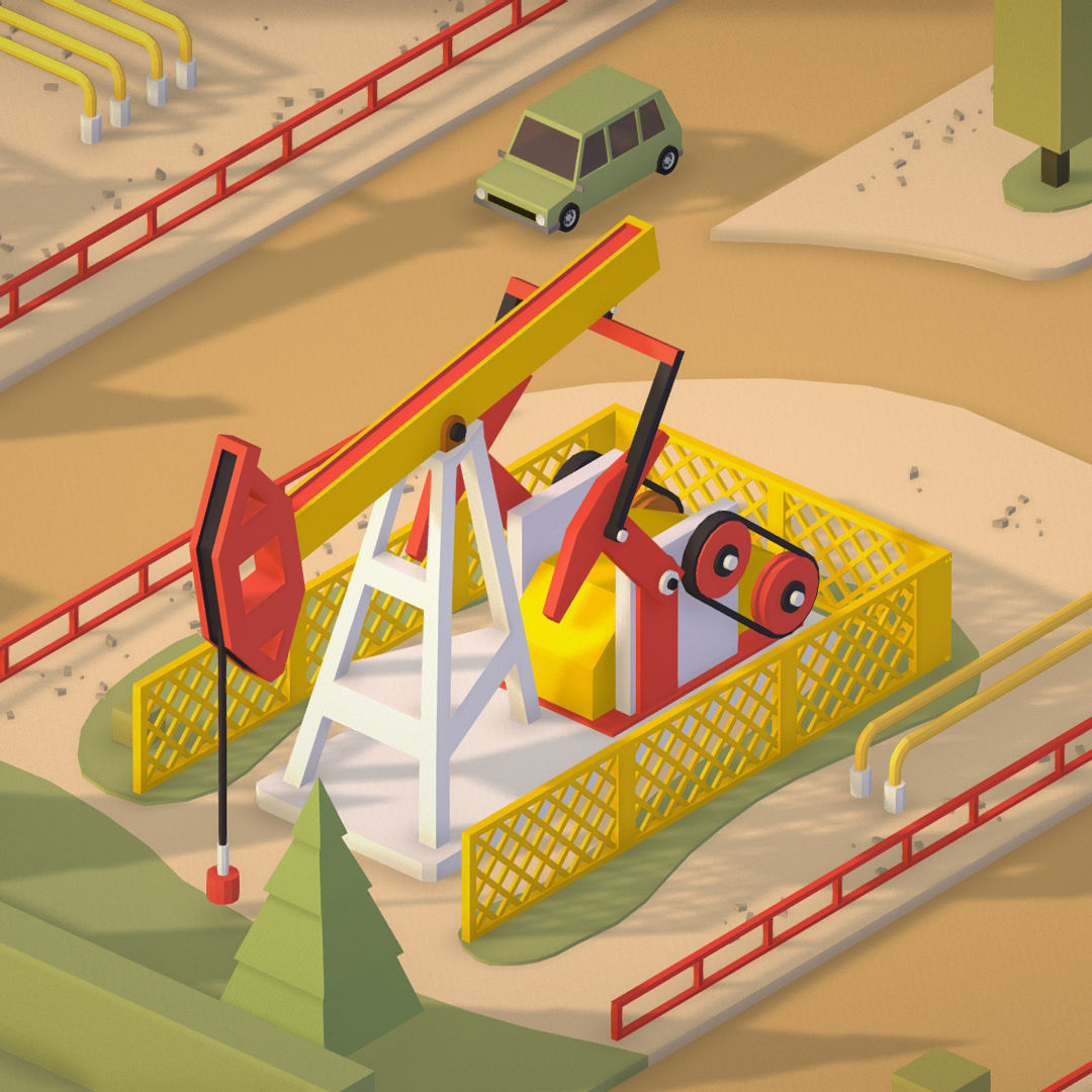 Isometric Oil Field Extracting Crude Big Base Low-poly 3D model_28