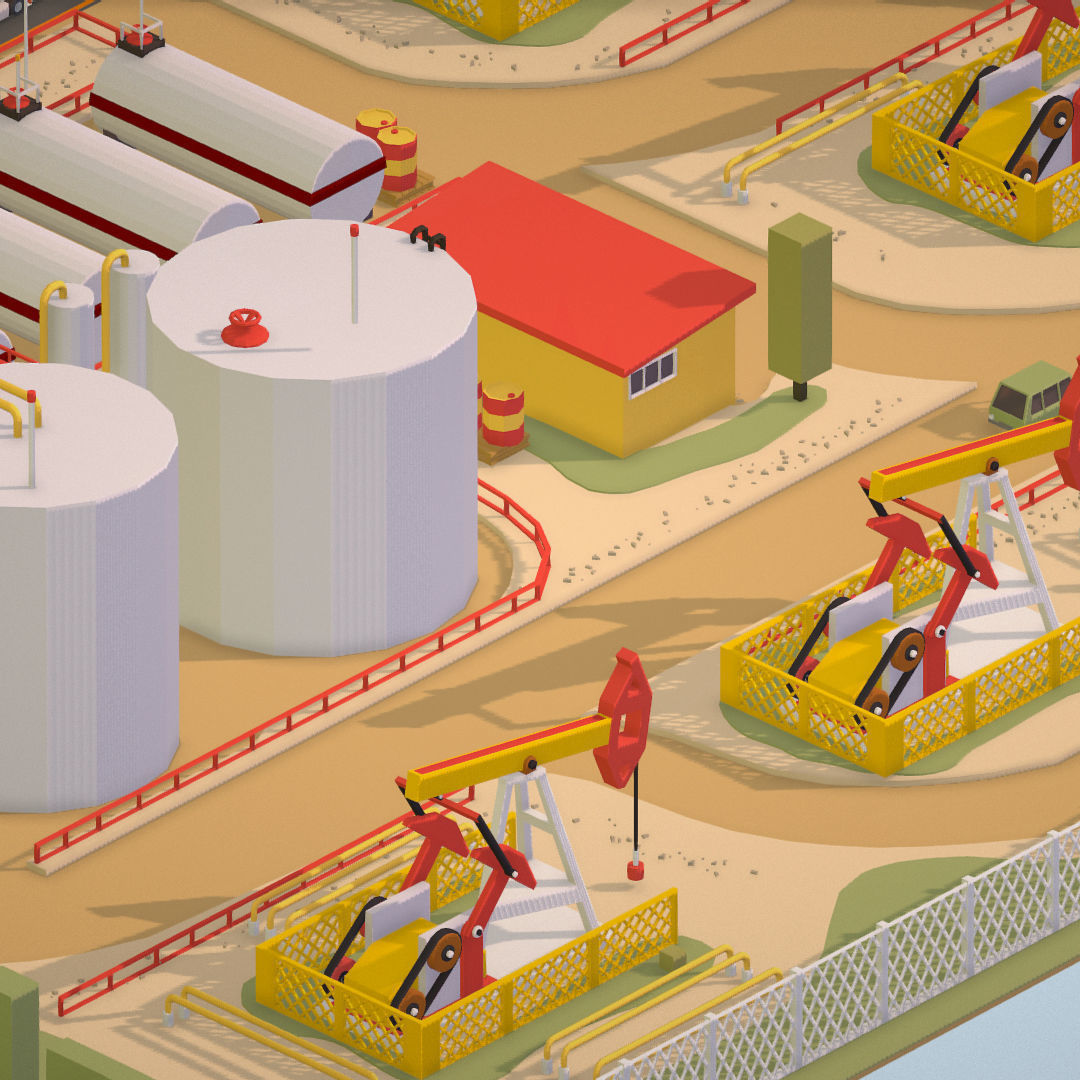 Isometric Oil Field Extracting Crude Big Base Low-poly 3D model_25
