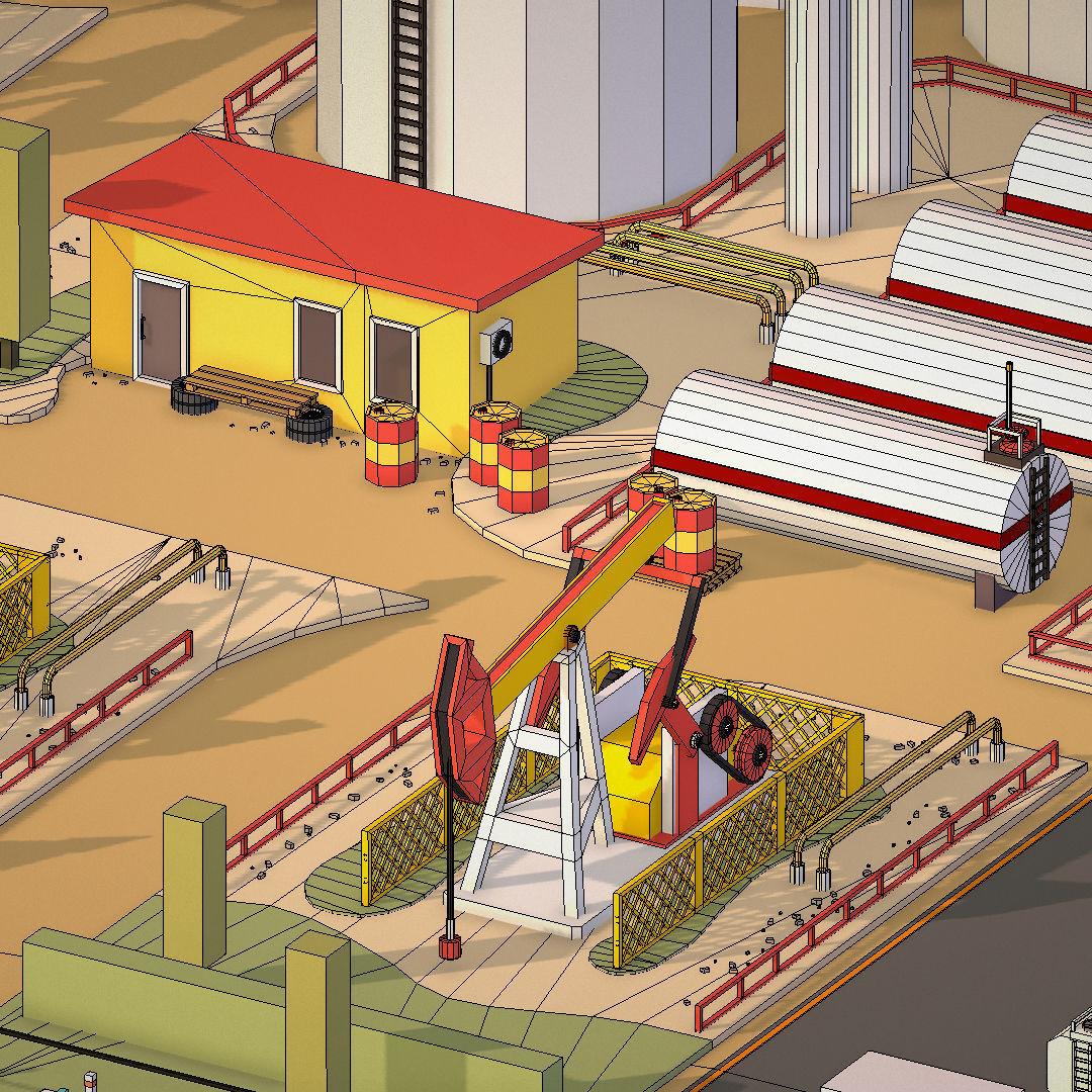 Isometric Oil Field Extracting Crude Big Base Low-poly 3D model_62