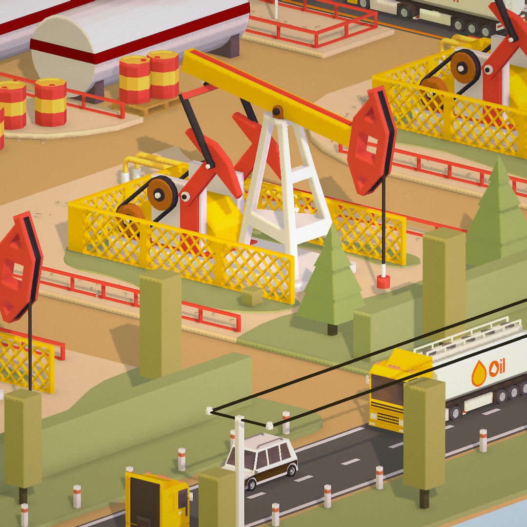 Isometric Oil Field Extracting Crude Big Base Low-poly 3D model_55