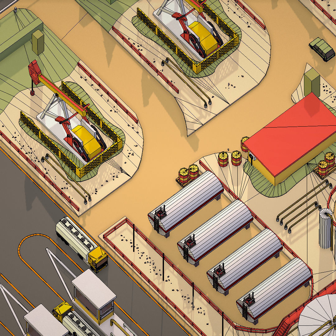 Isometric Oil Field Extracting Crude Big Base Low-poly 3D model_75