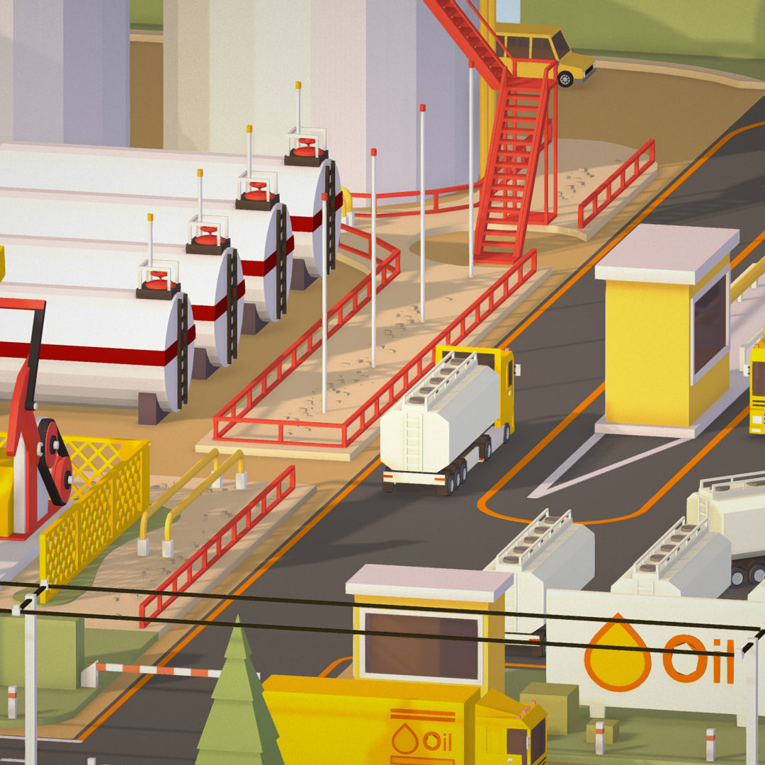 Isometric Oil Field Extracting Crude Big Base Low-poly 3D model_35
