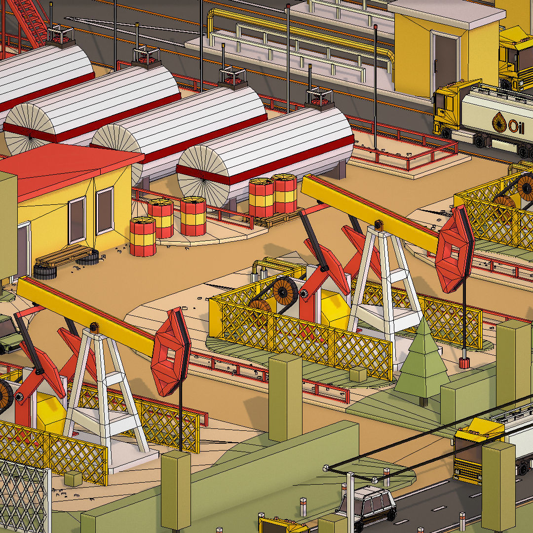 Isometric Oil Field Extracting Crude Big Base Low-poly 3D model_65