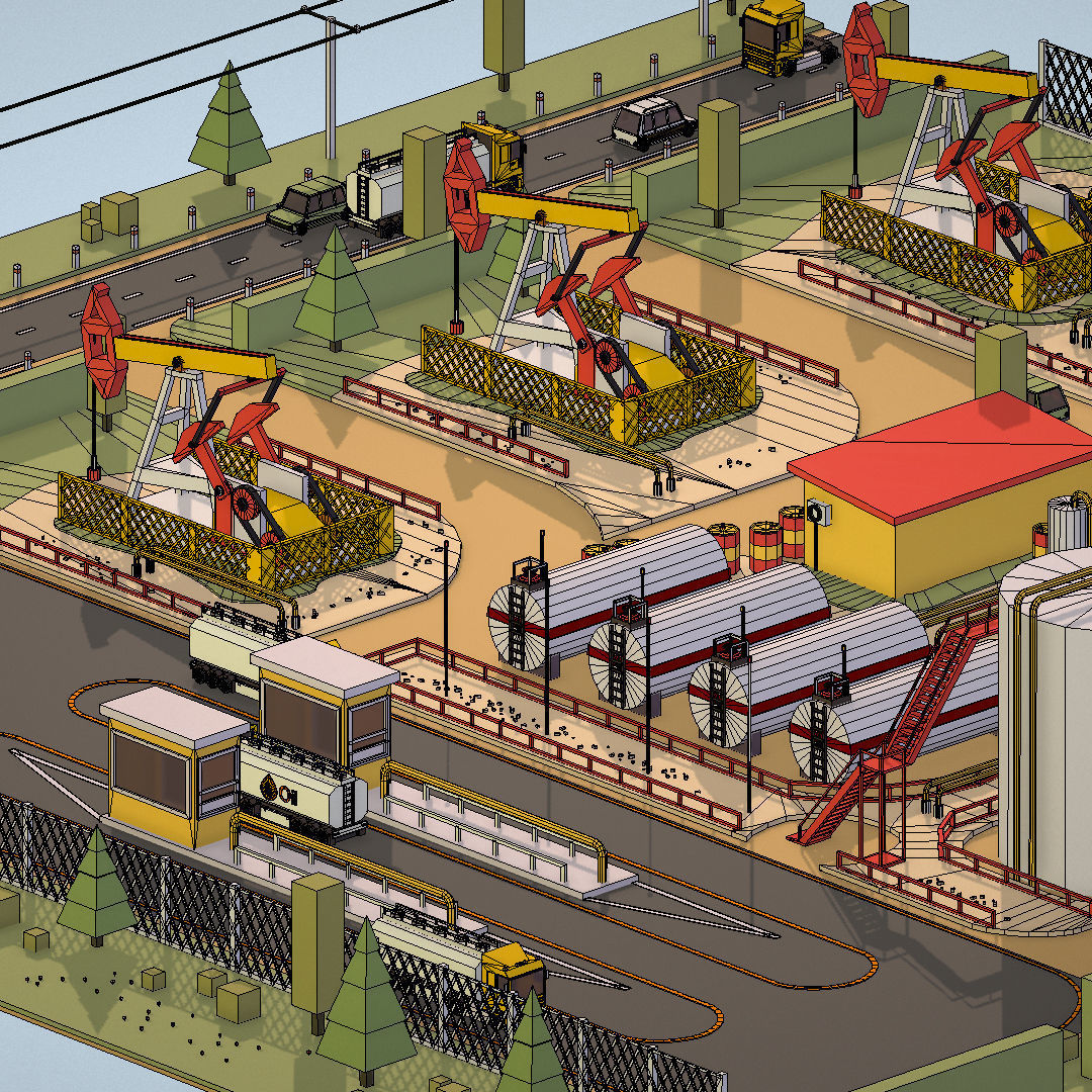 Isometric Oil Field Extracting Crude Big Base Low-poly 3D model_68