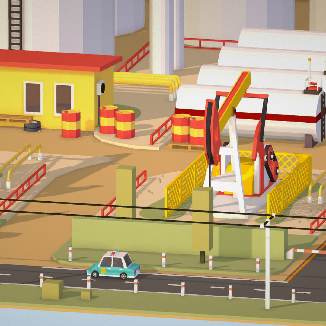 Isometric Oil Field Extracting Crude Big Base Low-poly 3D model_31