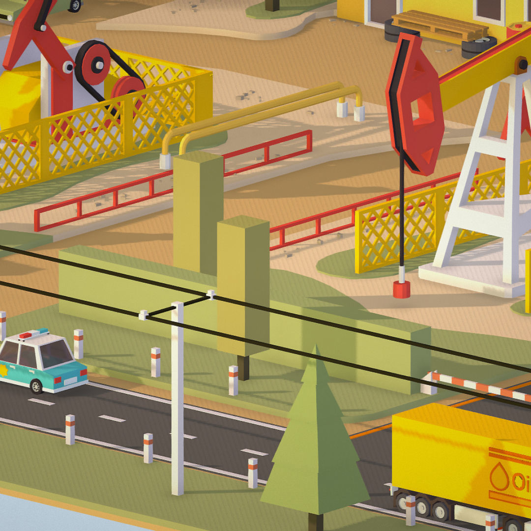 Isometric Oil Field Extracting Crude Big Base Low-poly 3D model_15