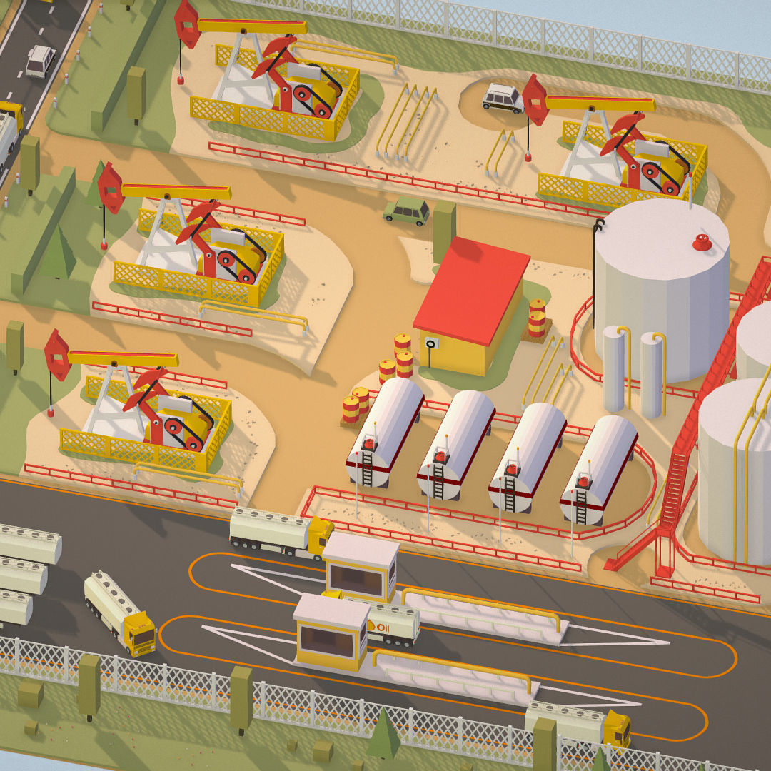 Isometric Oil Field Extracting Crude Big Base Low-poly 3D model_7