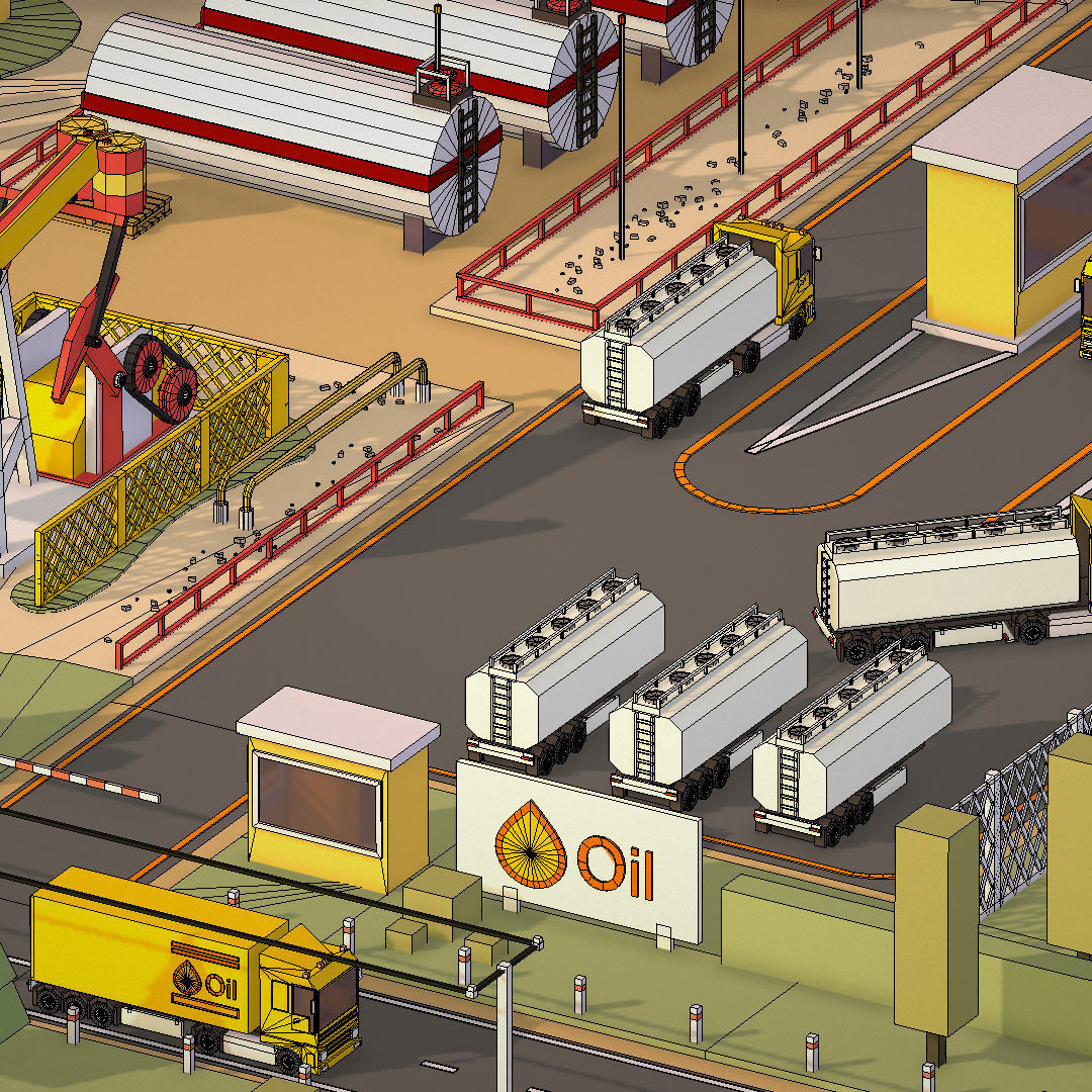 Isometric Oil Field Extracting Crude Big Base Low-poly 3D model_63