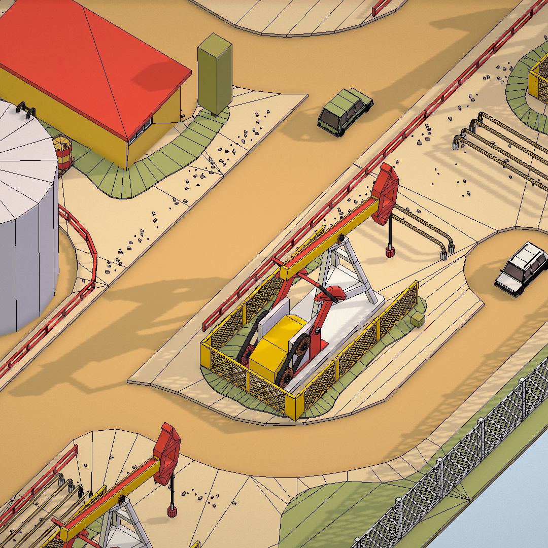 Isometric Oil Field Extracting Crude Big Base Low-poly 3D model_78
