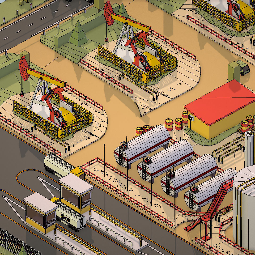 Isometric Oil Field Extracting Crude Big Base Low-poly 3D model_76