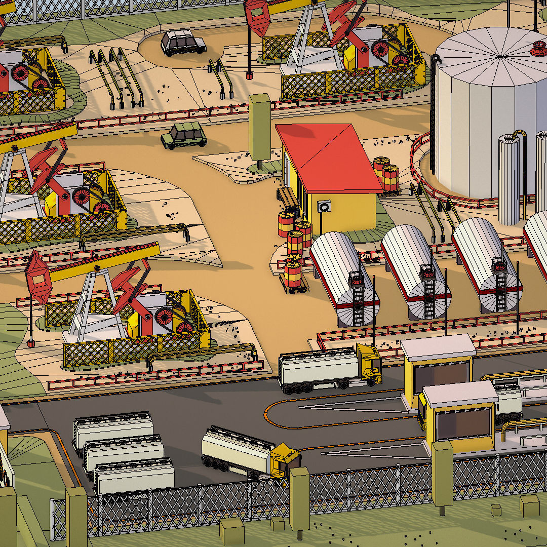 Isometric Oil Field Extracting Crude Big Base Low-poly 3D model_70