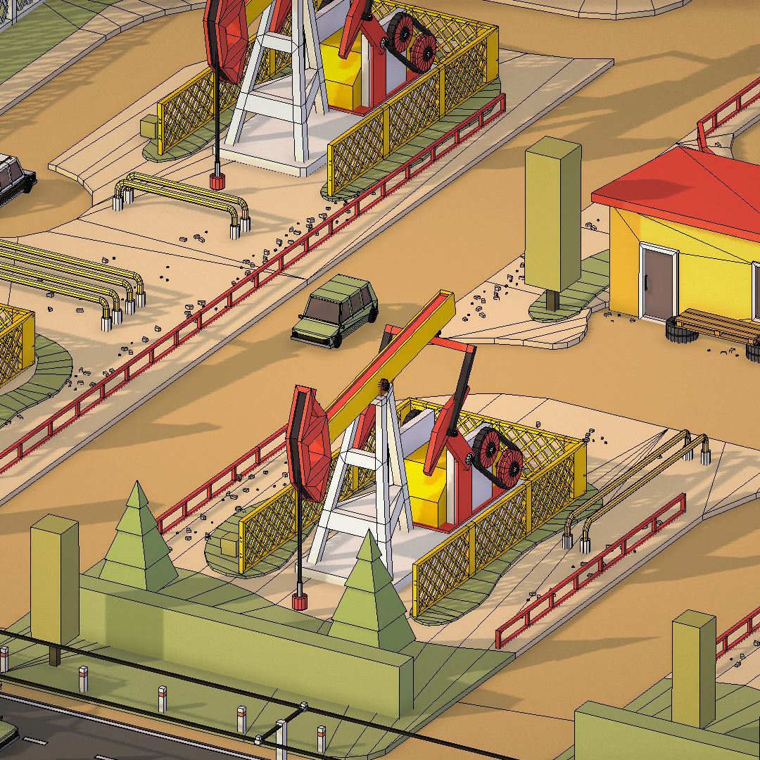 Isometric Oil Field Extracting Crude Big Base Low-poly 3D model_64