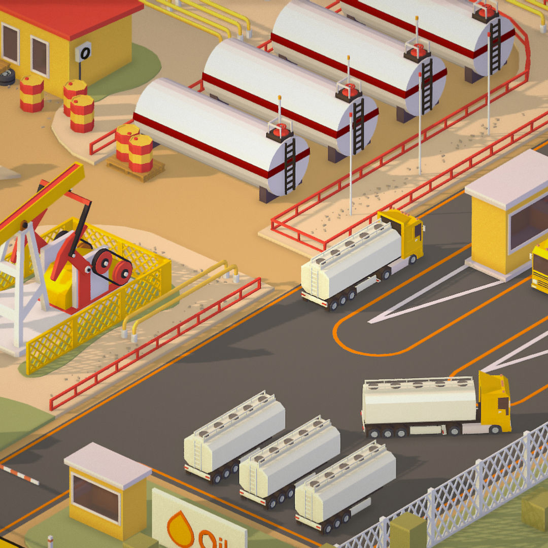 Isometric Oil Field Extracting Crude Big Base Low-poly 3D model_32