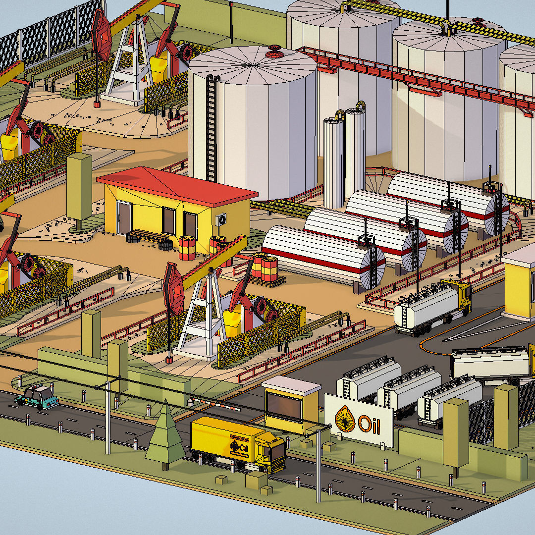 Isometric Oil Field Extracting Crude Big Base Low-poly 3D model_71