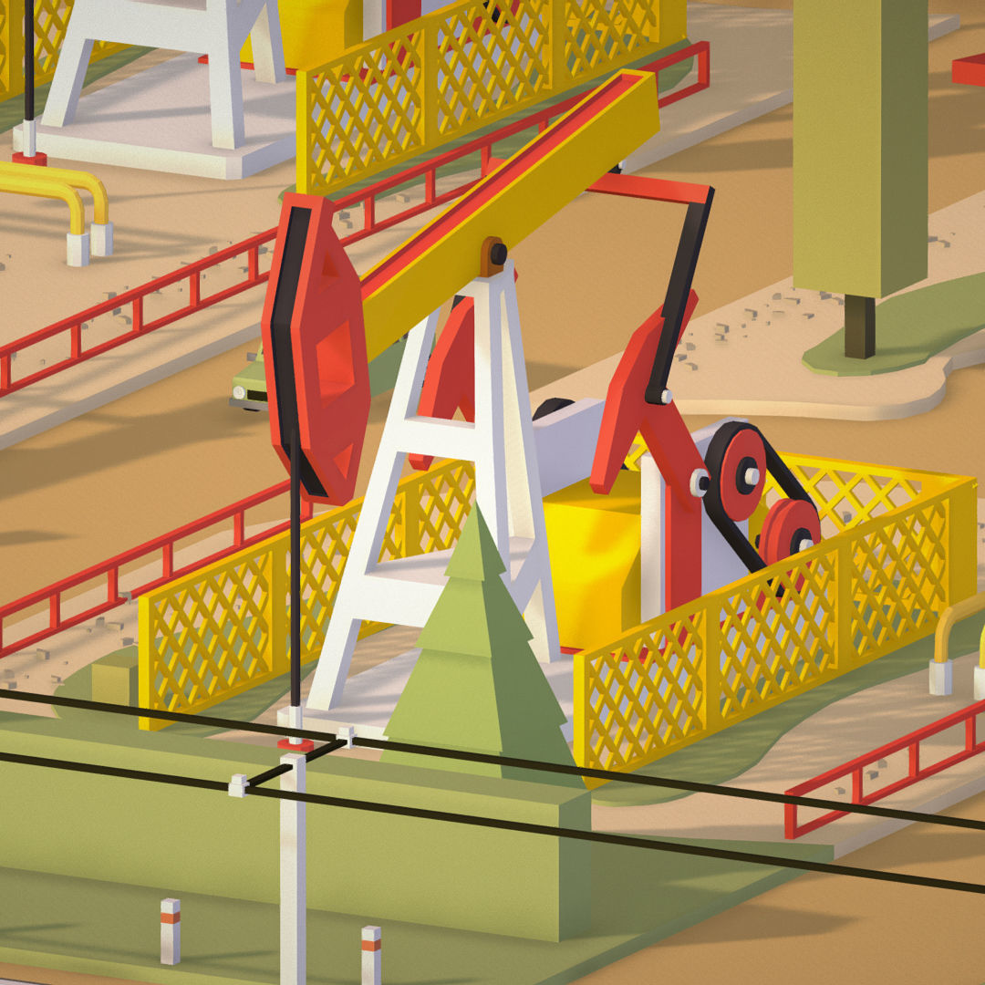 Isometric Oil Field Extracting Crude Big Base Low-poly 3D model_43