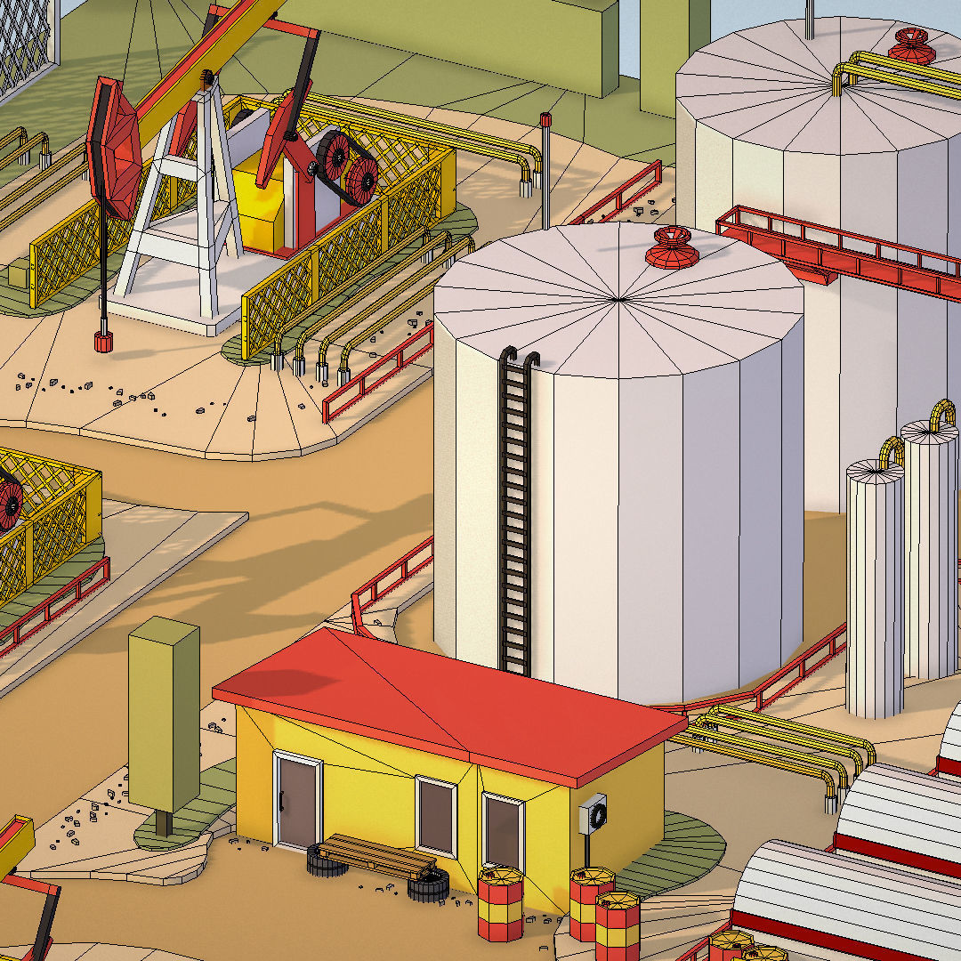 Isometric Oil Field Extracting Crude Big Base Low-poly 3D model_67