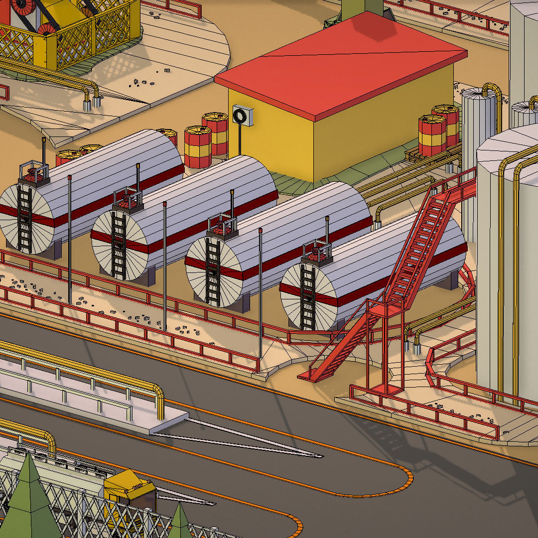 Isometric Oil Field Extracting Crude Big Base Low-poly 3D model_74