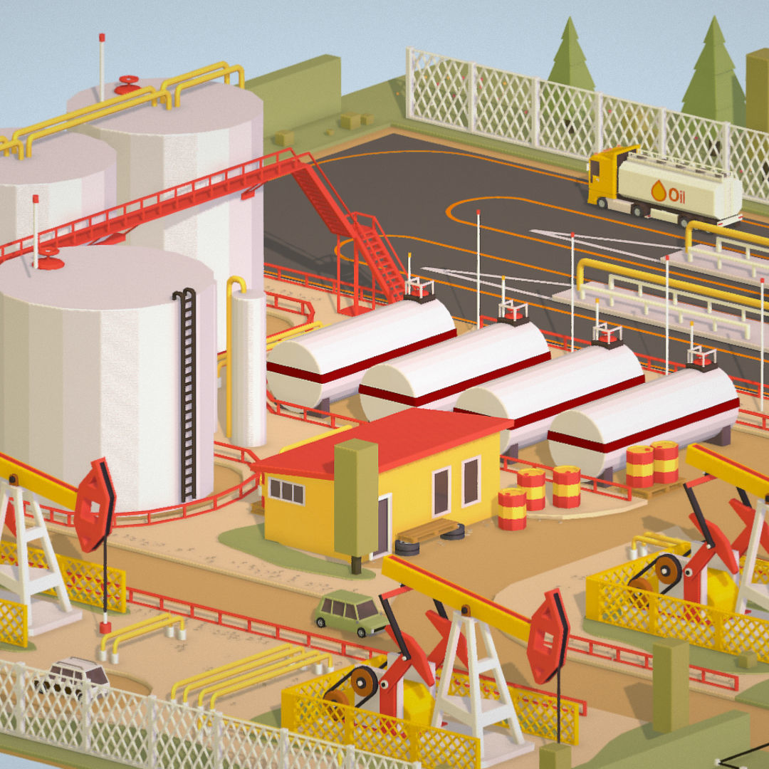 Isometric Oil Field Extracting Crude Big Base Low-poly 3D model_54