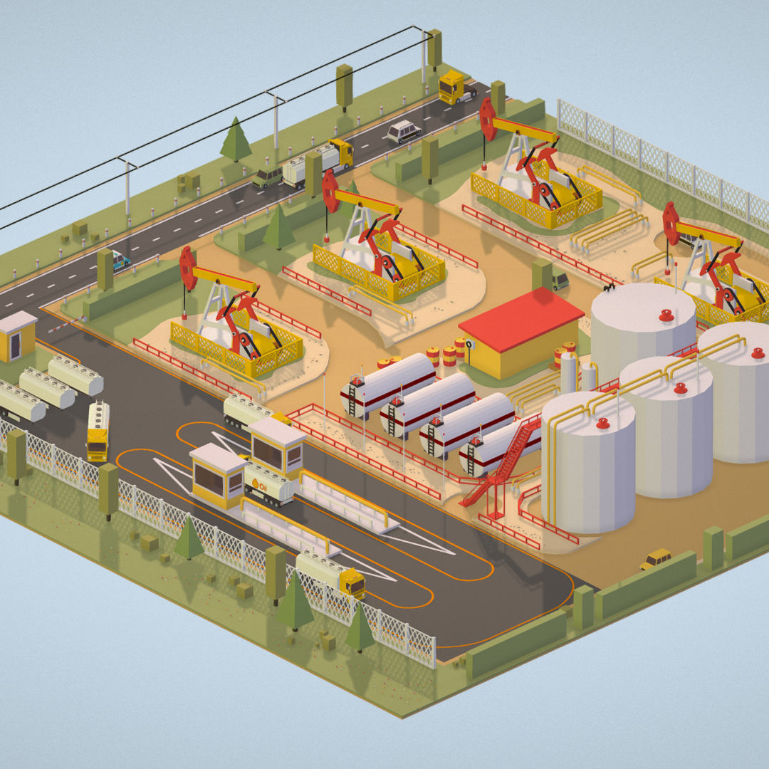 Isometric Oil Field Extracting Crude Big Base Low-poly 3D model_6