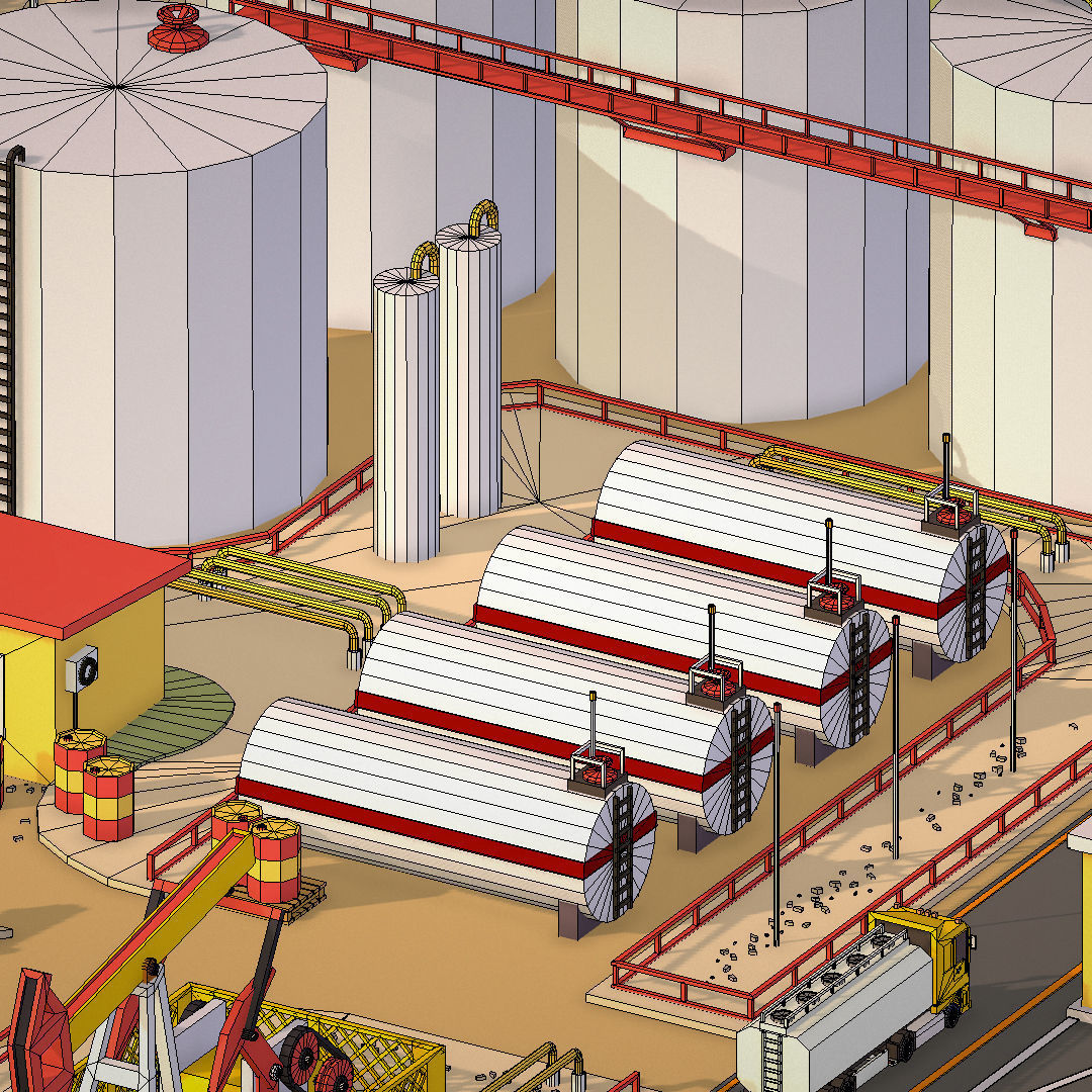 Isometric Oil Field Extracting Crude Big Base Low-poly 3D model_66