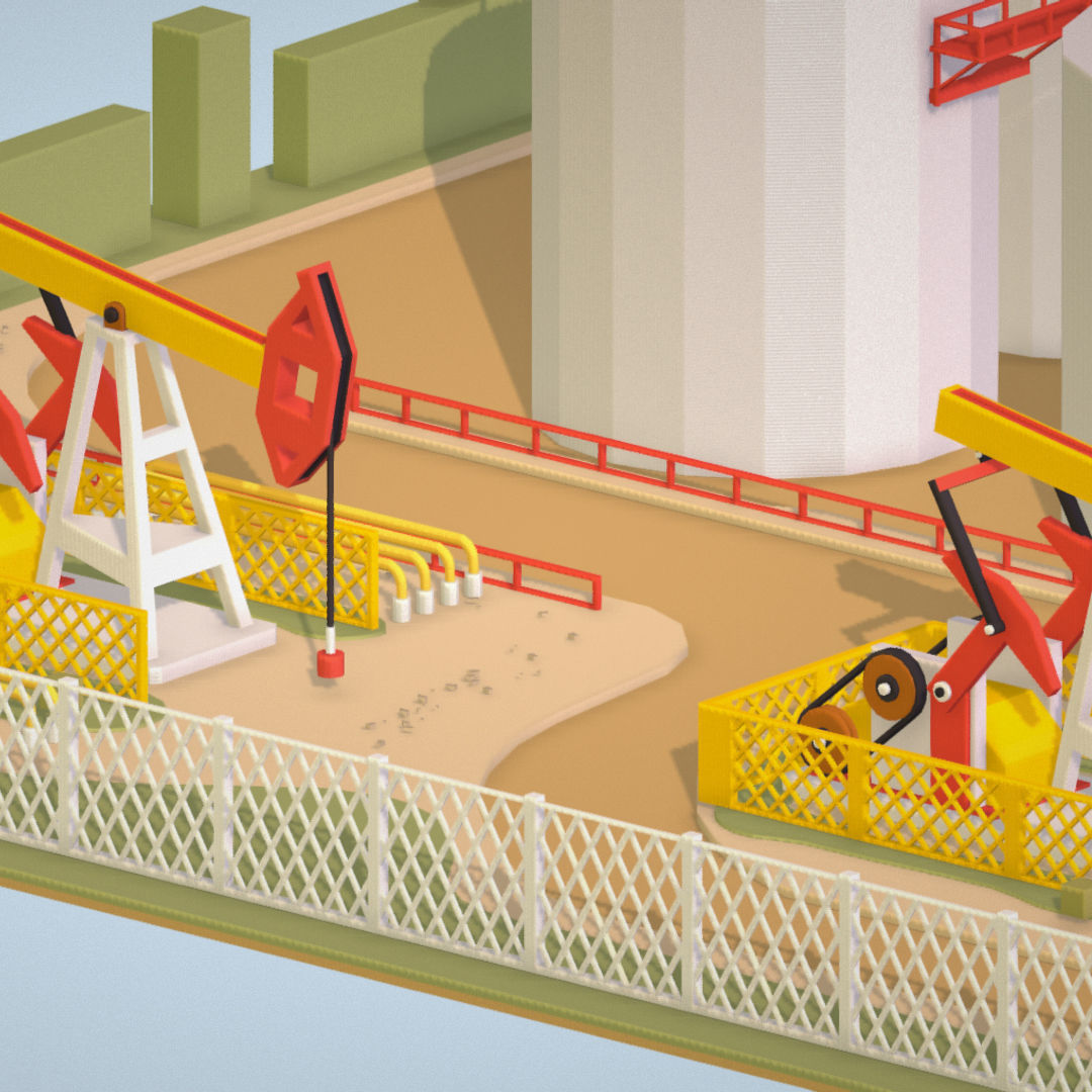 Isometric Oil Field Extracting Crude Big Base Low-poly 3D model_58