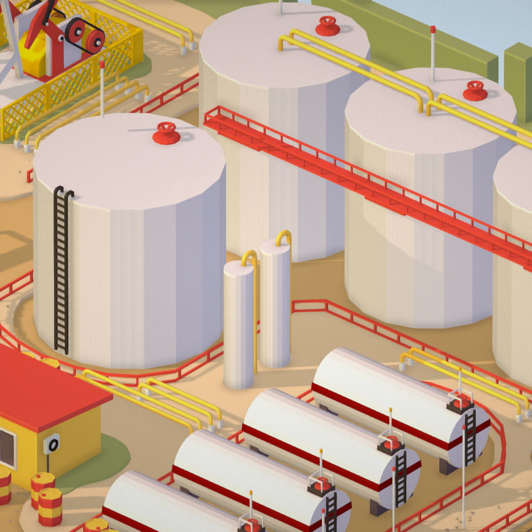 Isometric Oil Field Extracting Crude Big Base Low-poly 3D model_36