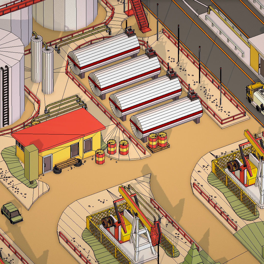 Isometric Oil Field Extracting Crude Big Base Low-poly 3D model_84