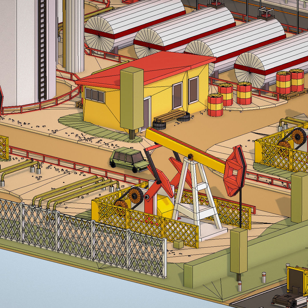 Isometric Oil Field Extracting Crude Big Base Low-poly 3D model_60