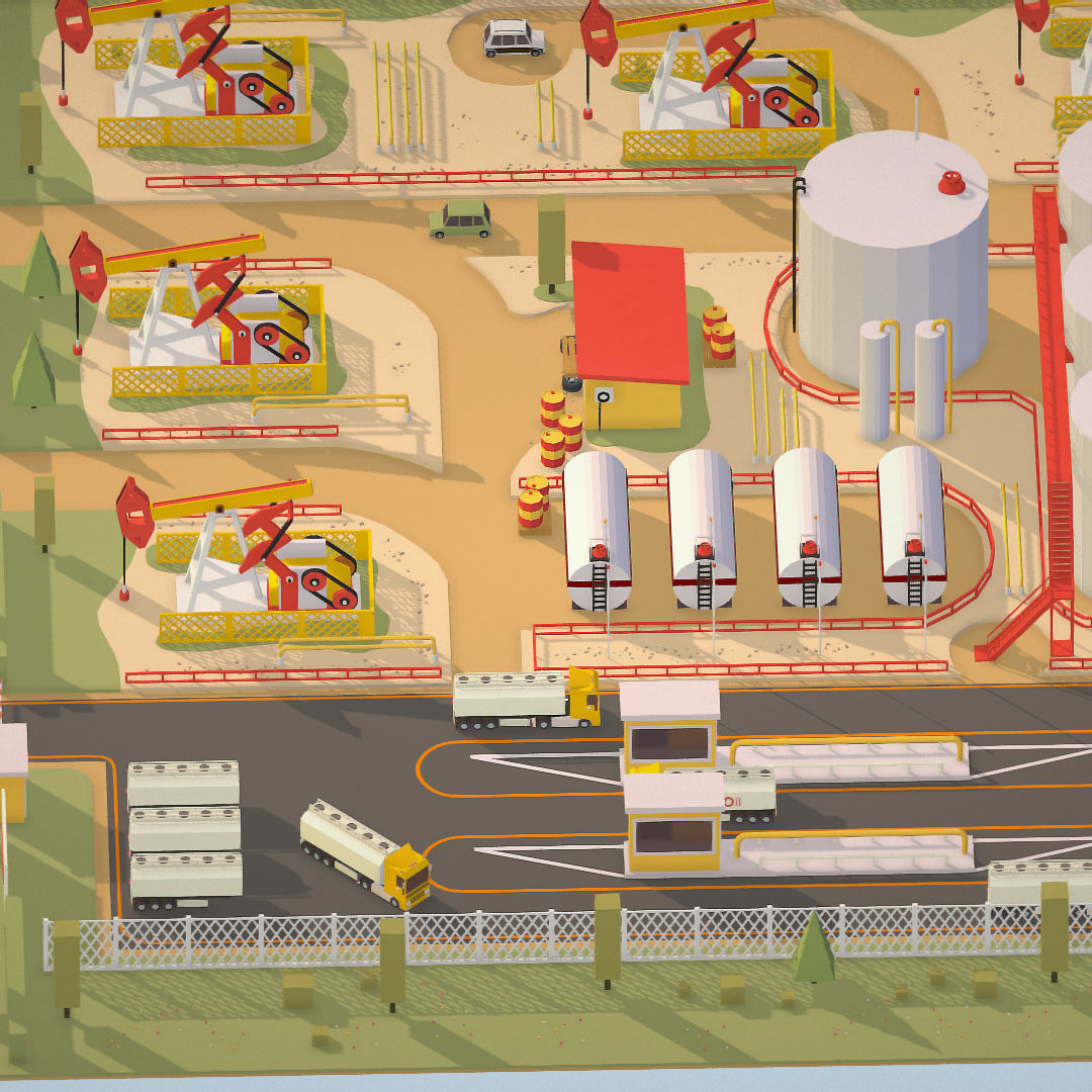 Isometric Oil Field Extracting Crude Big Base Low-poly 3D model_14