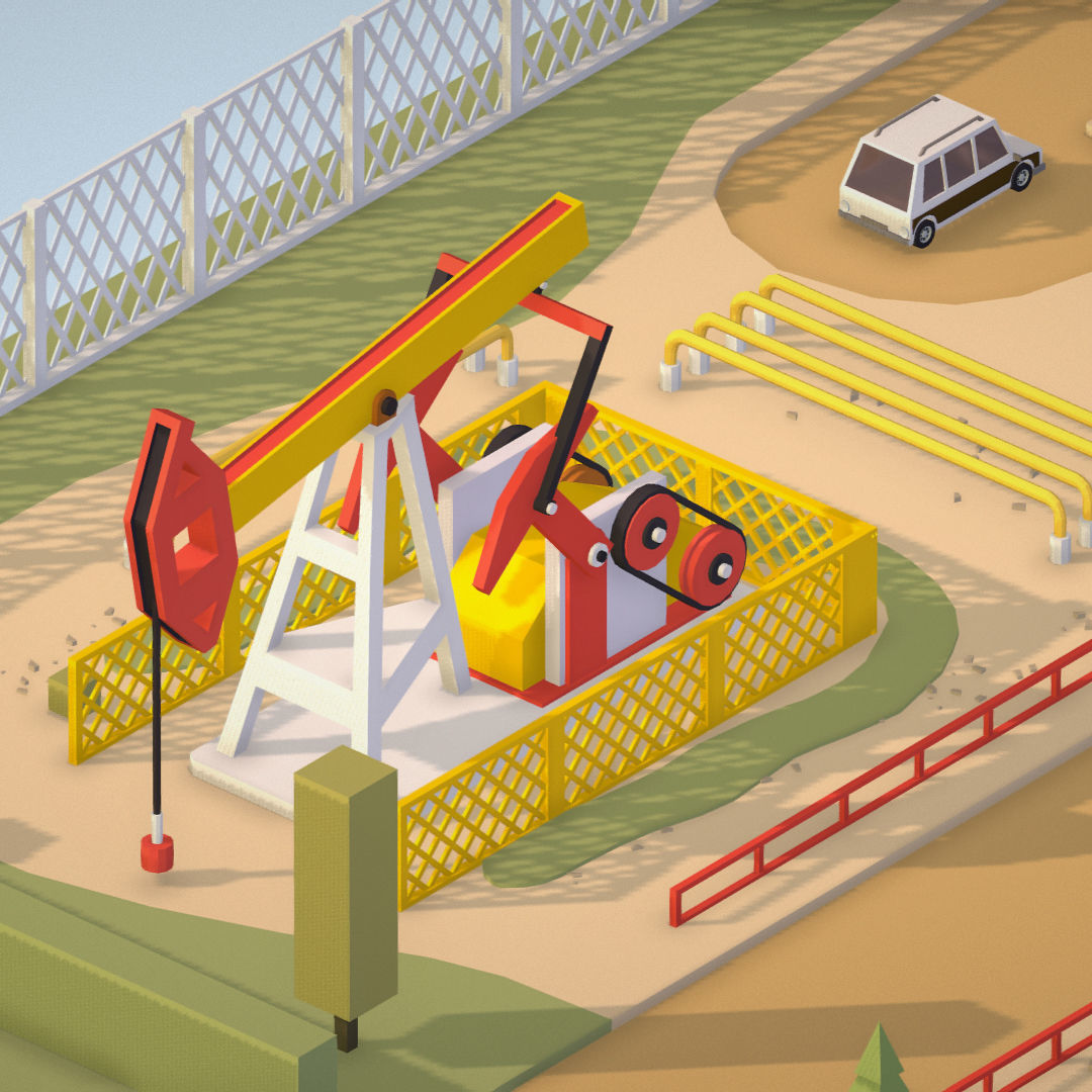 Isometric Oil Field Extracting Crude Big Base Low-poly 3D model_29