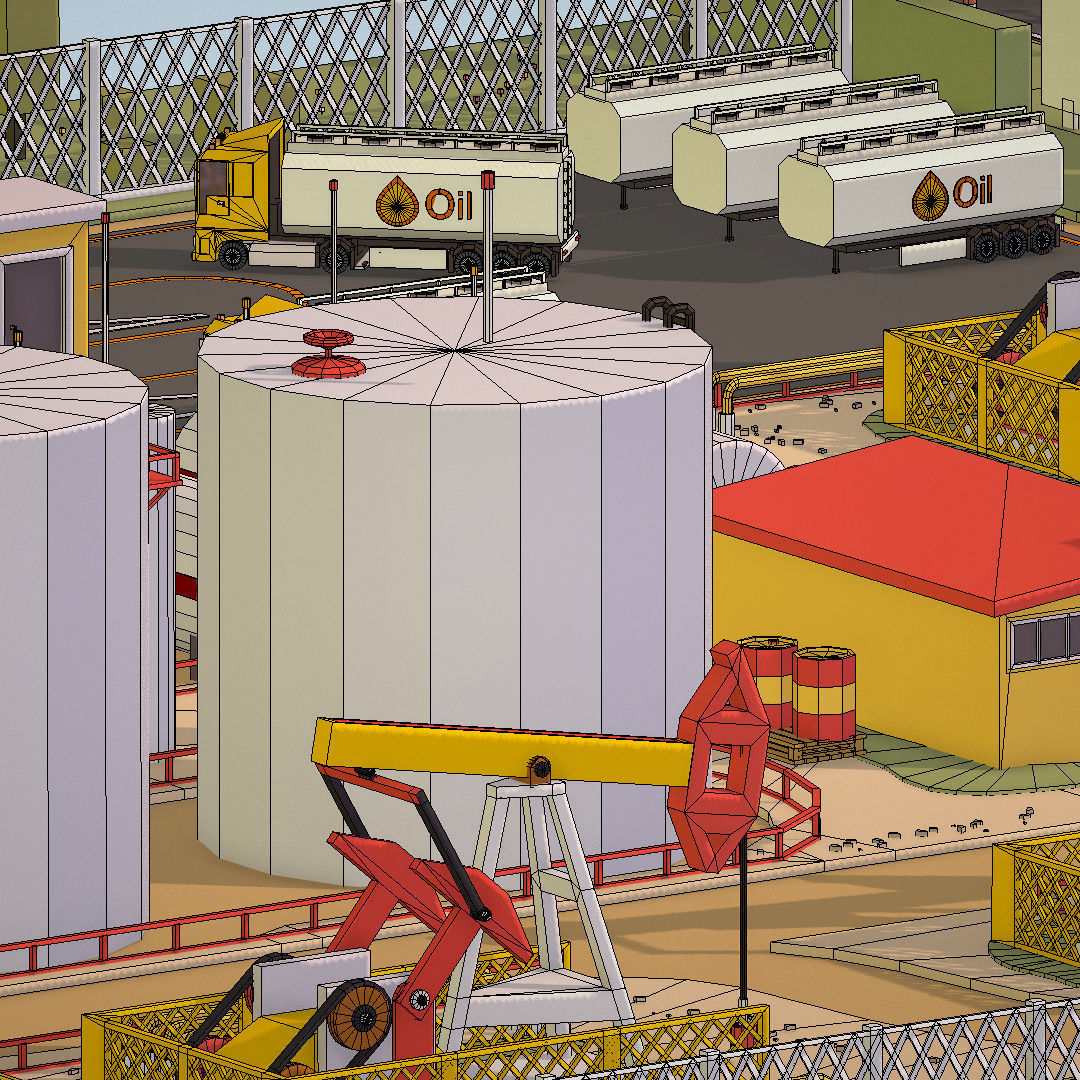 Isometric Oil Field Extracting Crude Big Base Low-poly 3D model_77
