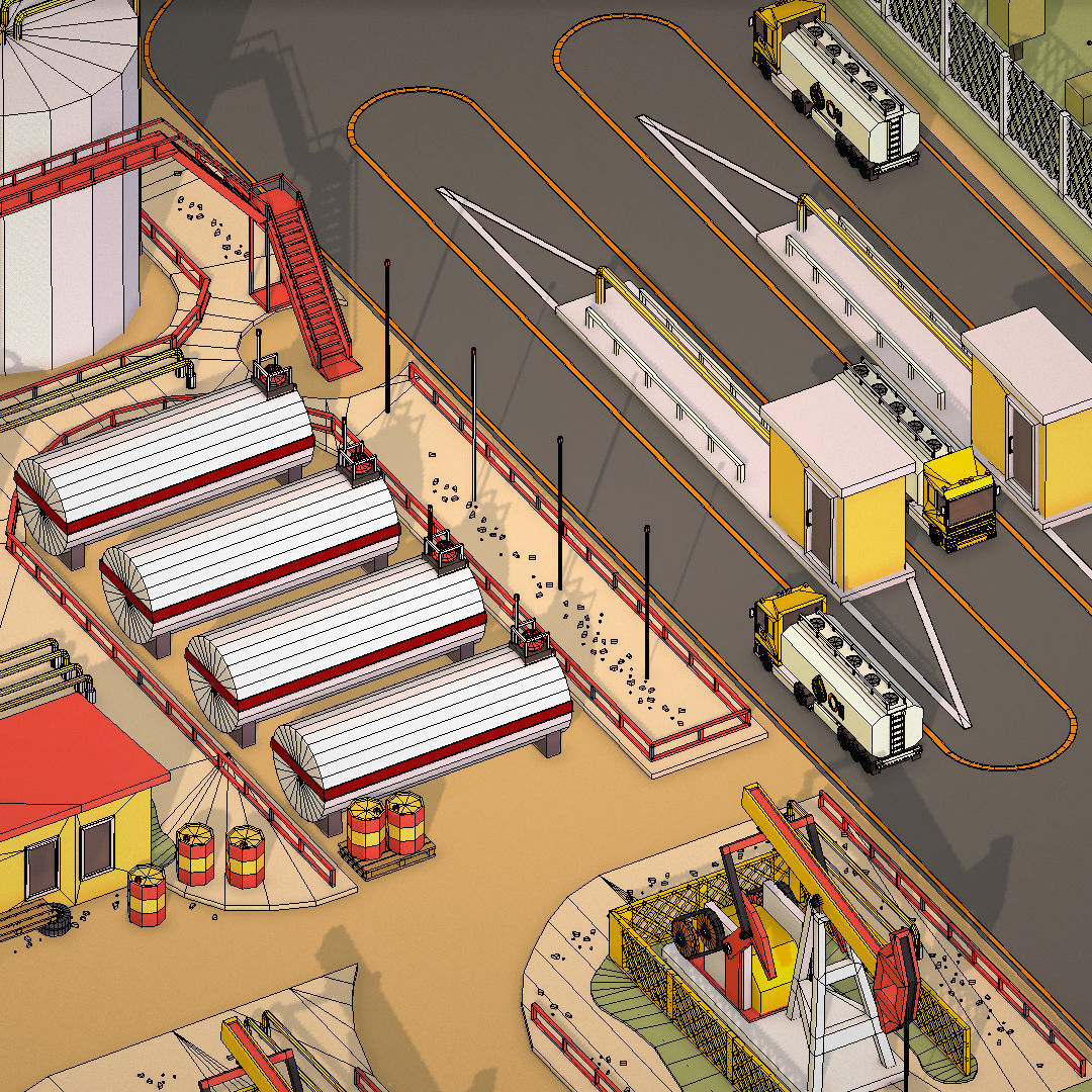 Isometric Oil Field Extracting Crude Big Base Low-poly 3D model_85