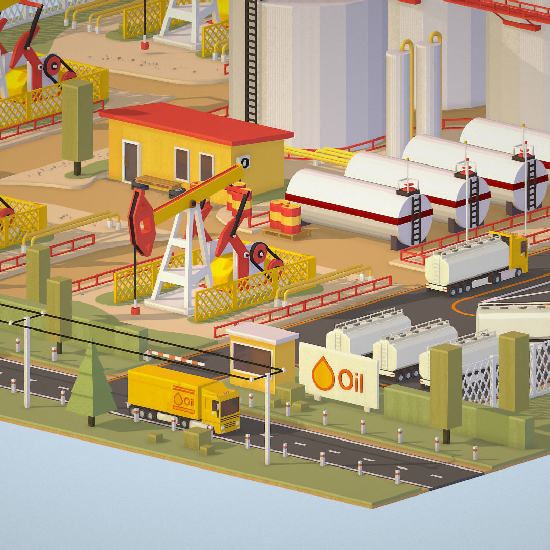 Isometric Oil Field Extracting Crude Big Base Low-poly 3D model_13