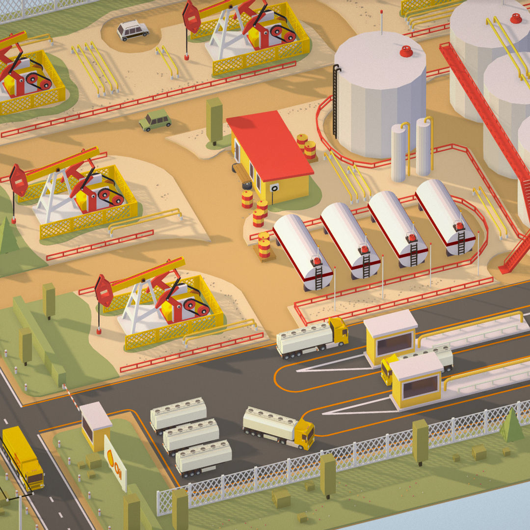 Isometric Oil Field Extracting Crude Big Base Low-poly 3D model_8