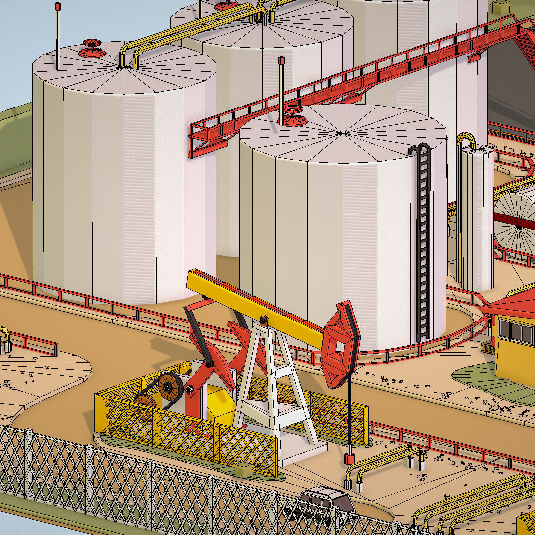 Isometric Oil Field Extracting Crude Big Base Low-poly 3D model_61