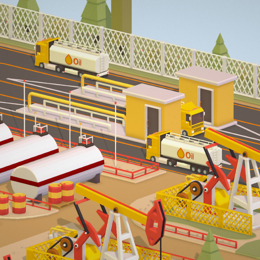 Isometric Oil Field Extracting Crude Big Base Low-poly 3D model_51