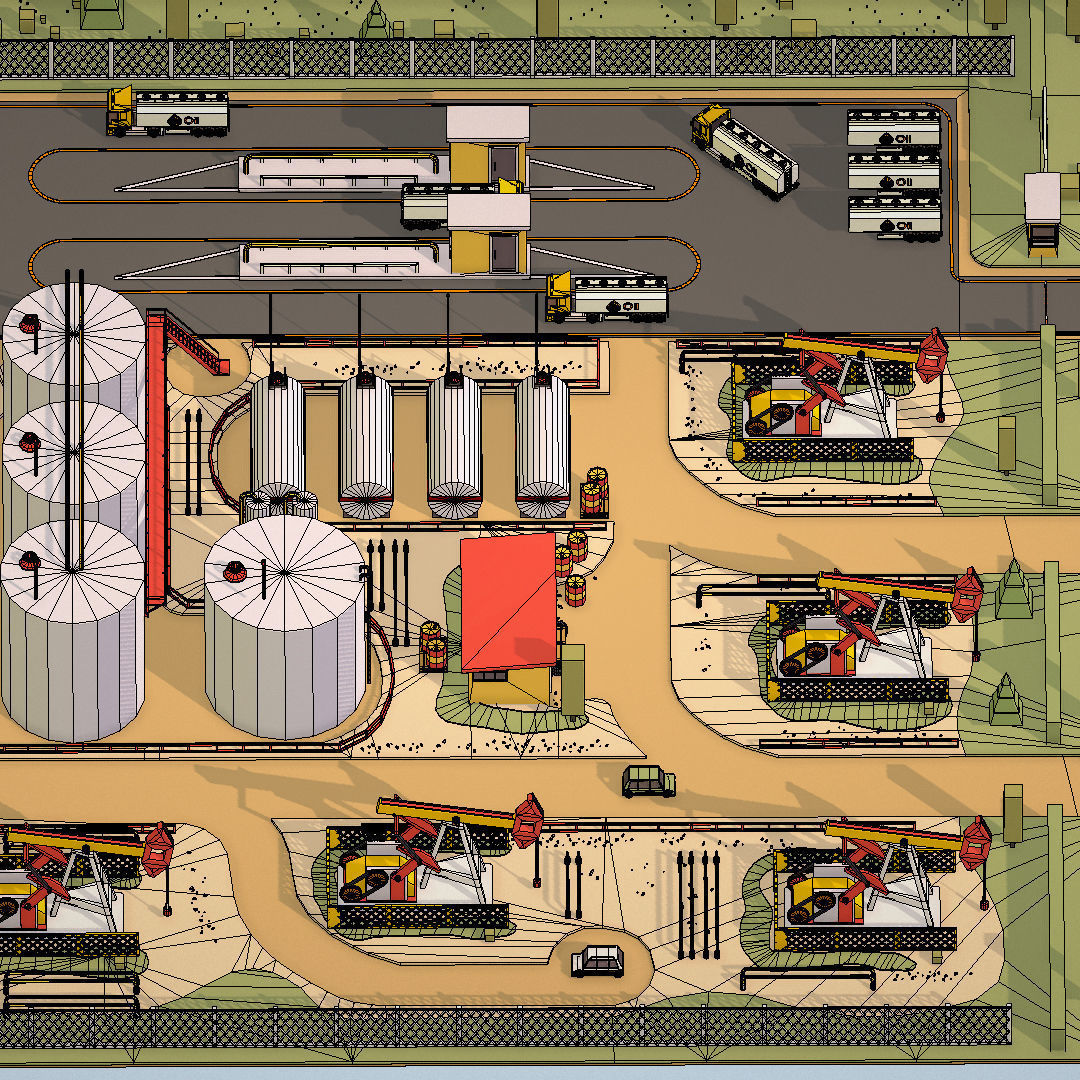 Isometric Oil Field Extracting Crude Big Base Low-poly 3D model_83