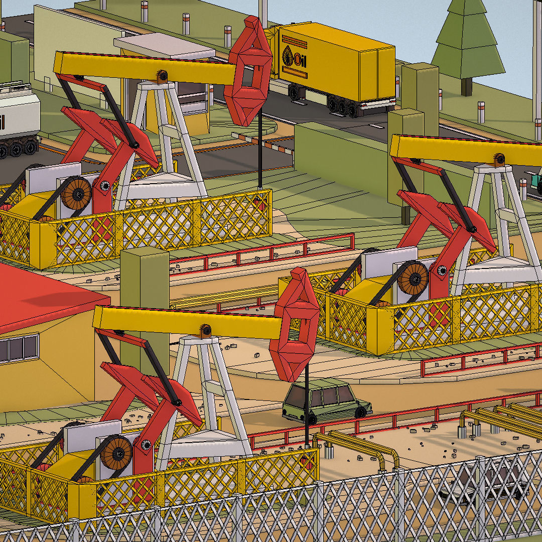 Isometric Oil Field Extracting Crude Big Base Low-poly 3D model_80