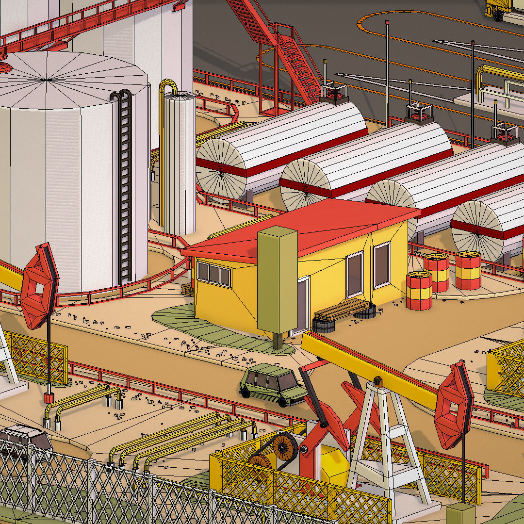 Isometric Oil Field Extracting Crude Big Base Low-poly 3D model_59