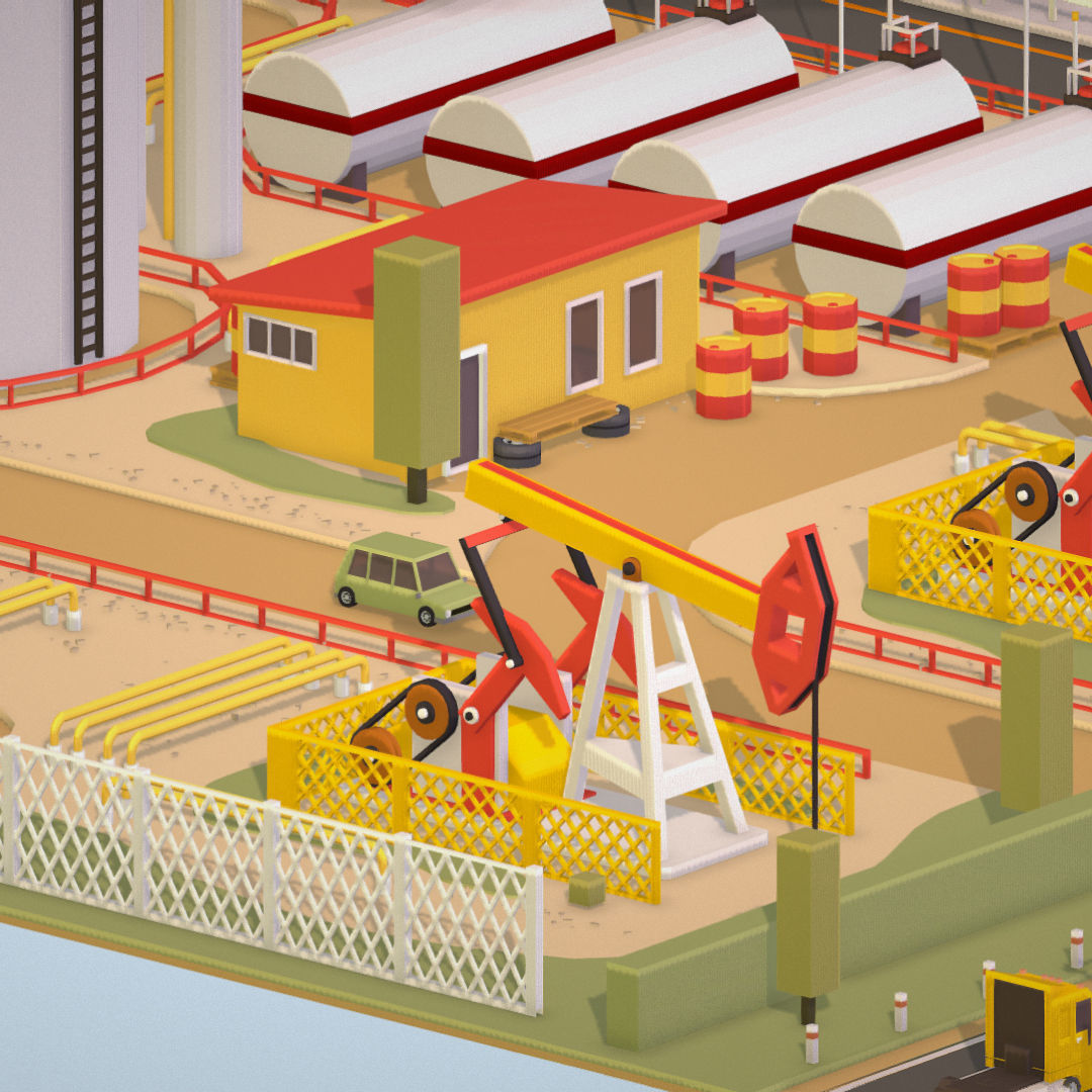 Isometric Oil Field Extracting Crude Big Base Low-poly 3D model_48