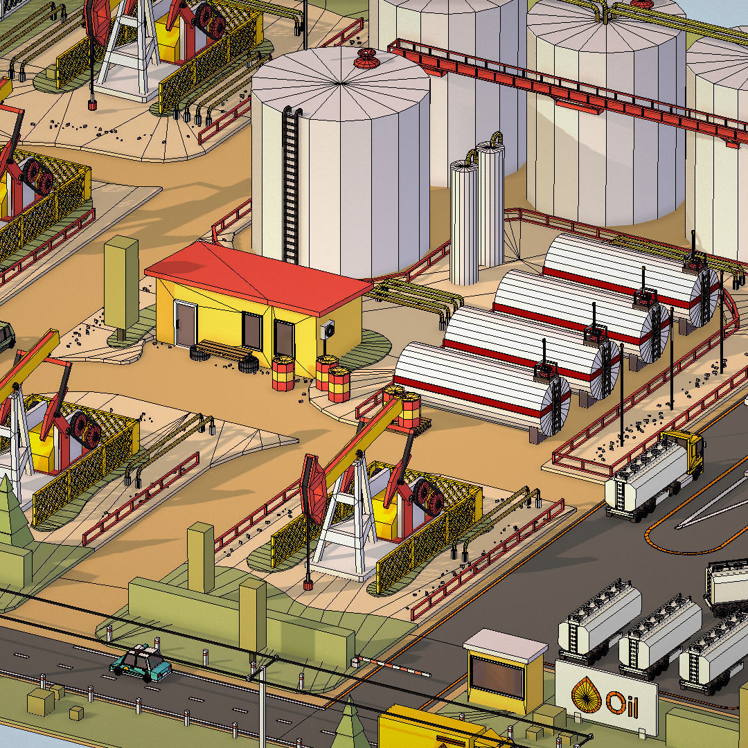 Isometric Oil Field Extracting Crude Big Base Low-poly 3D model_69