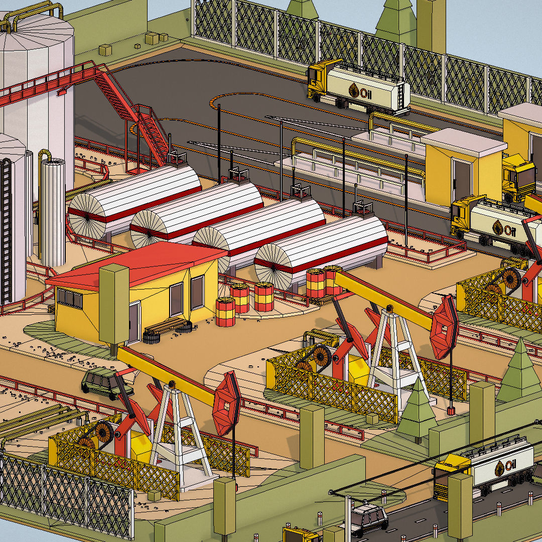 Isometric Oil Field Extracting Crude Big Base Low-poly 3D model_82