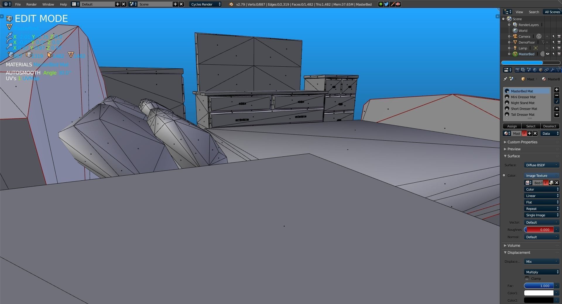 Elegant Low Poly Master Bedroom Set Low-poly 3D model_19