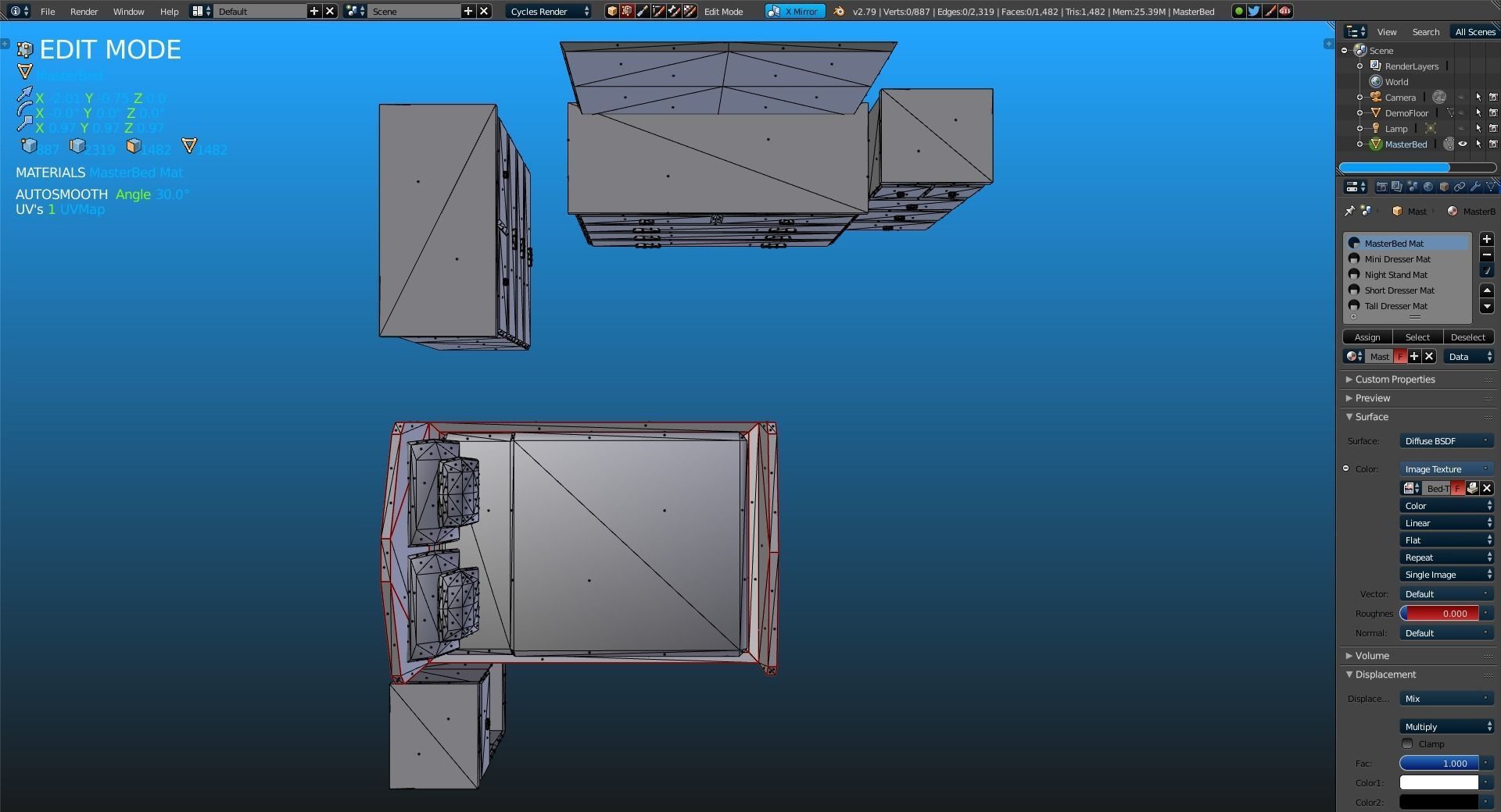 Elegant Low Poly Master Bedroom Set Low-poly 3D model_14