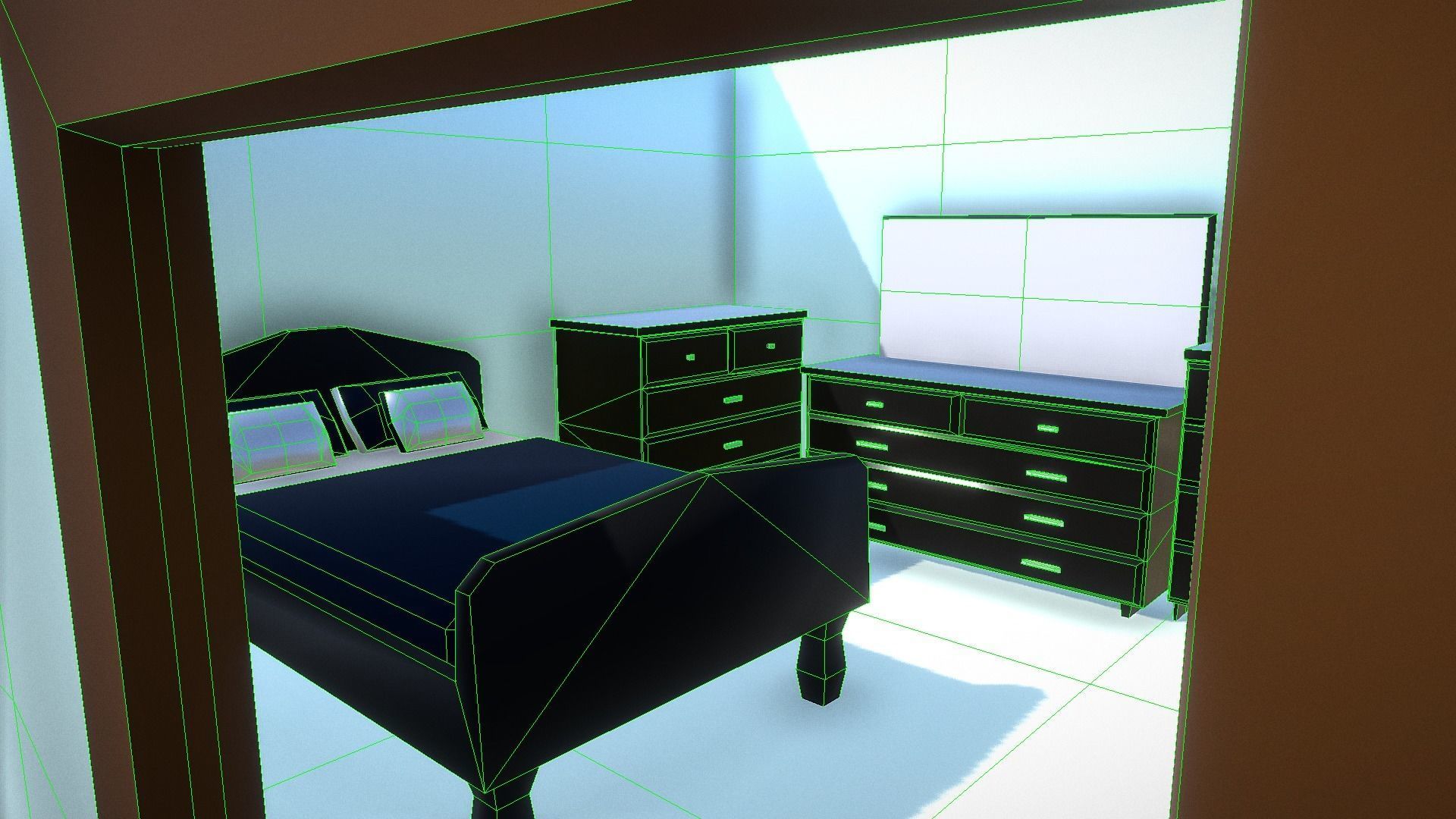 Elegant Low Poly Master Bedroom Set Low-poly 3D model_1