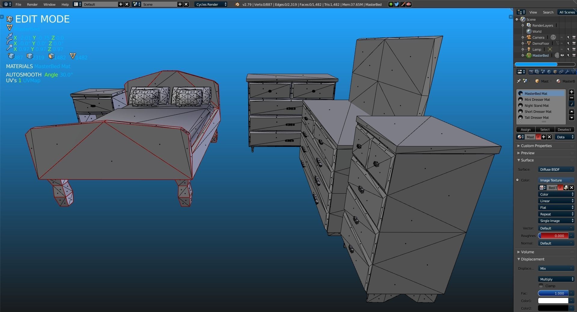 Elegant Low Poly Master Bedroom Set Low-poly 3D model_18