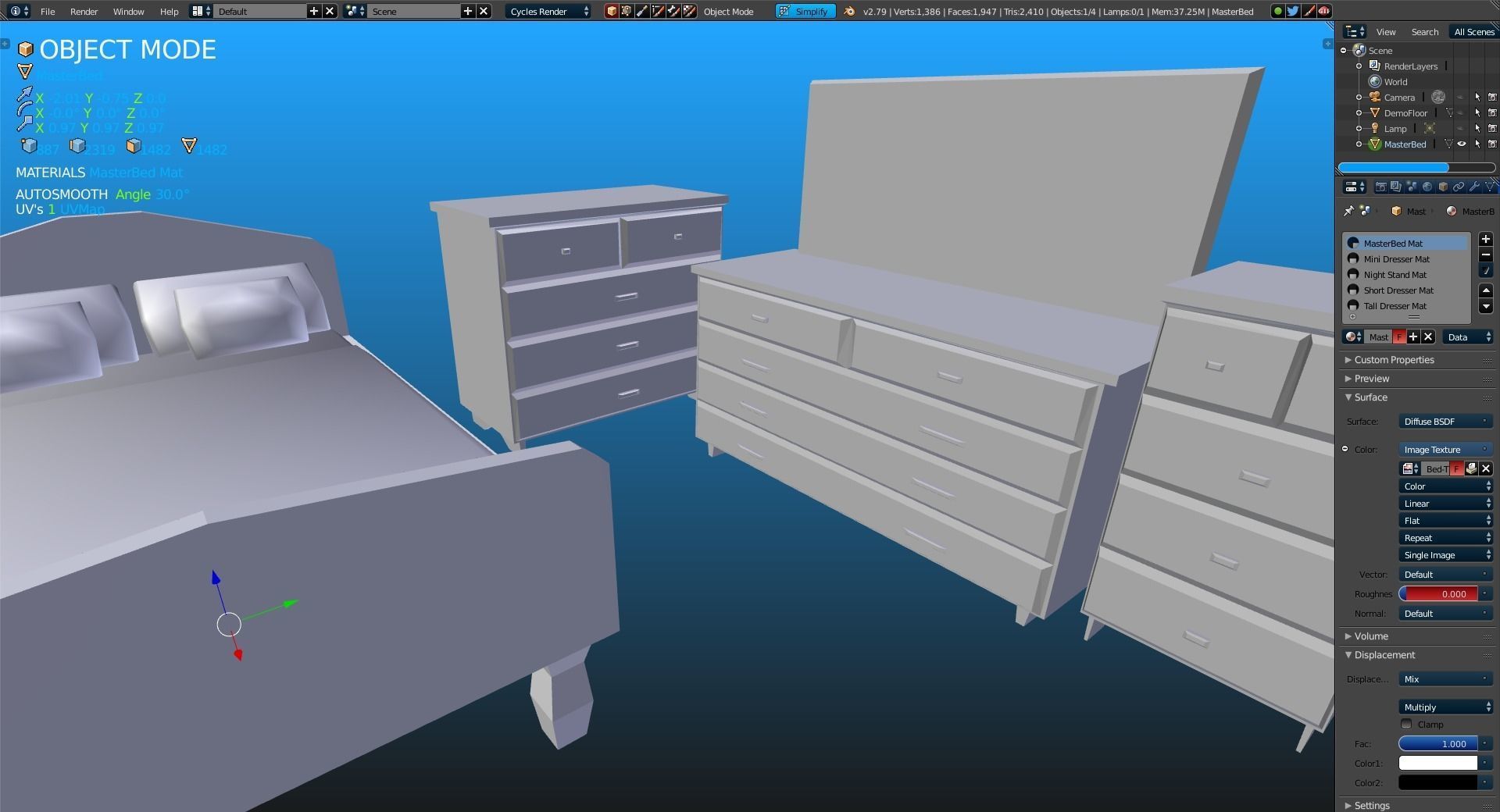 Elegant Low Poly Master Bedroom Set Low-poly 3D model_21