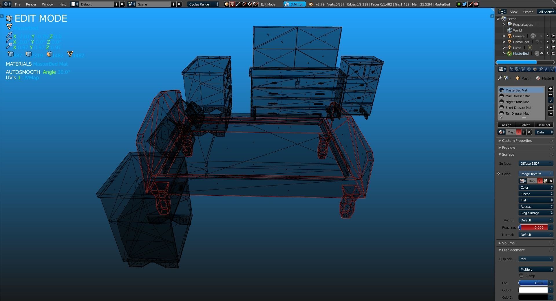 Elegant Low Poly Master Bedroom Set Low-poly 3D model_12